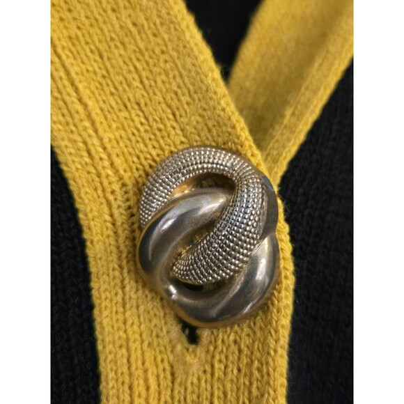 VTG Laura by Alyzia Knit Sweater Womens 14 Cardigan‎ Black Yellow Old Money 80s - Picture 4 of 10